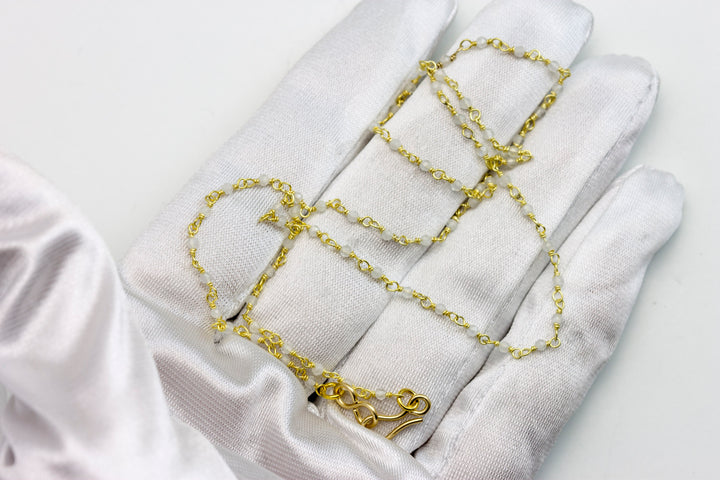Moonstone Necklace Beaded Chain 14k Gold Filled 18 19 Inches White Small Teeny Tiny Gemstones Dainty Unique Spyglass Designs