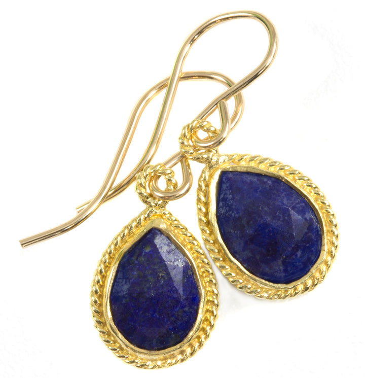 Lapis Lazuli Earrings Natural Blue Fancy Bezel Small Tiny Lightweight Sterling Silver or 14k solid gold or filled Simple Drops 1 Inch