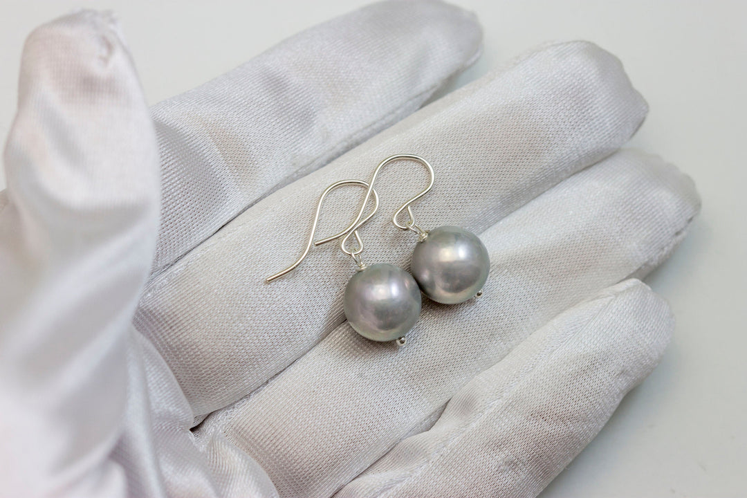 Silvery Gray Pearl Earrings Freshwater Cultured Pearls Sterling Silver or 14k Solid Gold or Filled Oval Round Shape Soft Grey Simple Drops