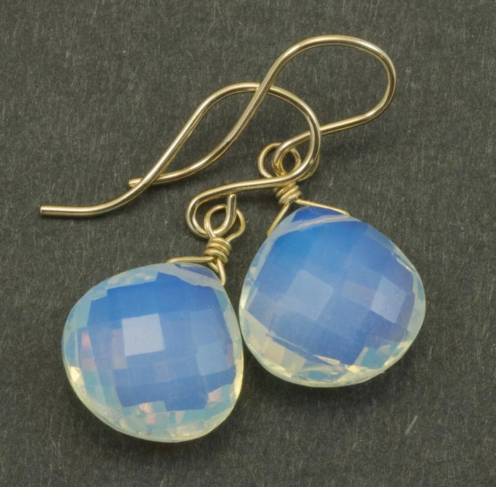 Opalite Earrings Faceted Heart Briolette Shaped AAA Teardrops 14k Solid Gold or Filled or Sterling Silver iridescent colors simple drops - Spyglass Designs