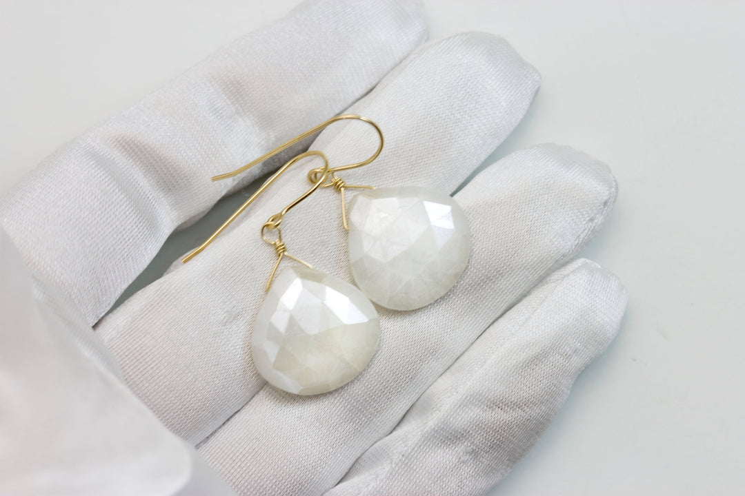 White Sapphire Earrings Teardrop 14k Solid Gold or Filled  or Sterling Silver Heart Shaped Faceted Natural 1.4 Inch Large Drops
