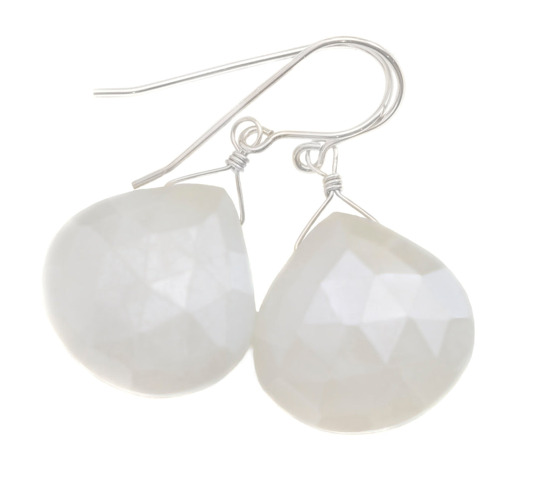 White Sapphire Earrings Teardrop 14k Solid Gold or Filled  or Sterling Silver Heart Shaped Faceted Natural 1.4 Inch Large Drops