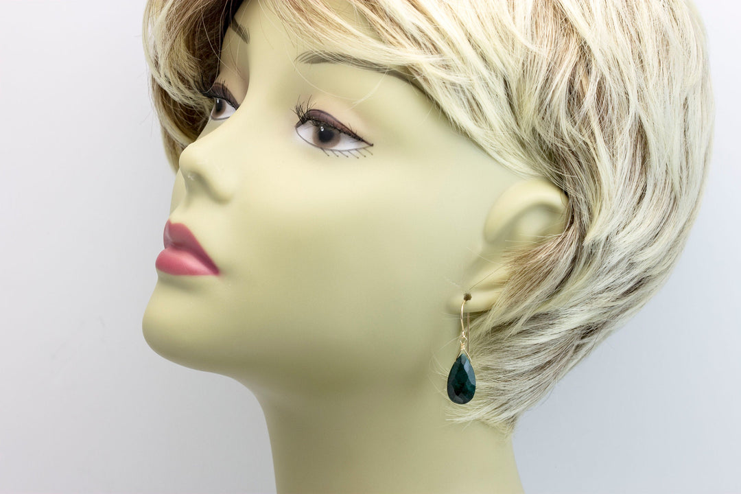 Natural Emerald Earrings Faceted Pear Shaped Teardrops 14k solid Gold or Filled or Sterling Silver Deep Rich Green Drops