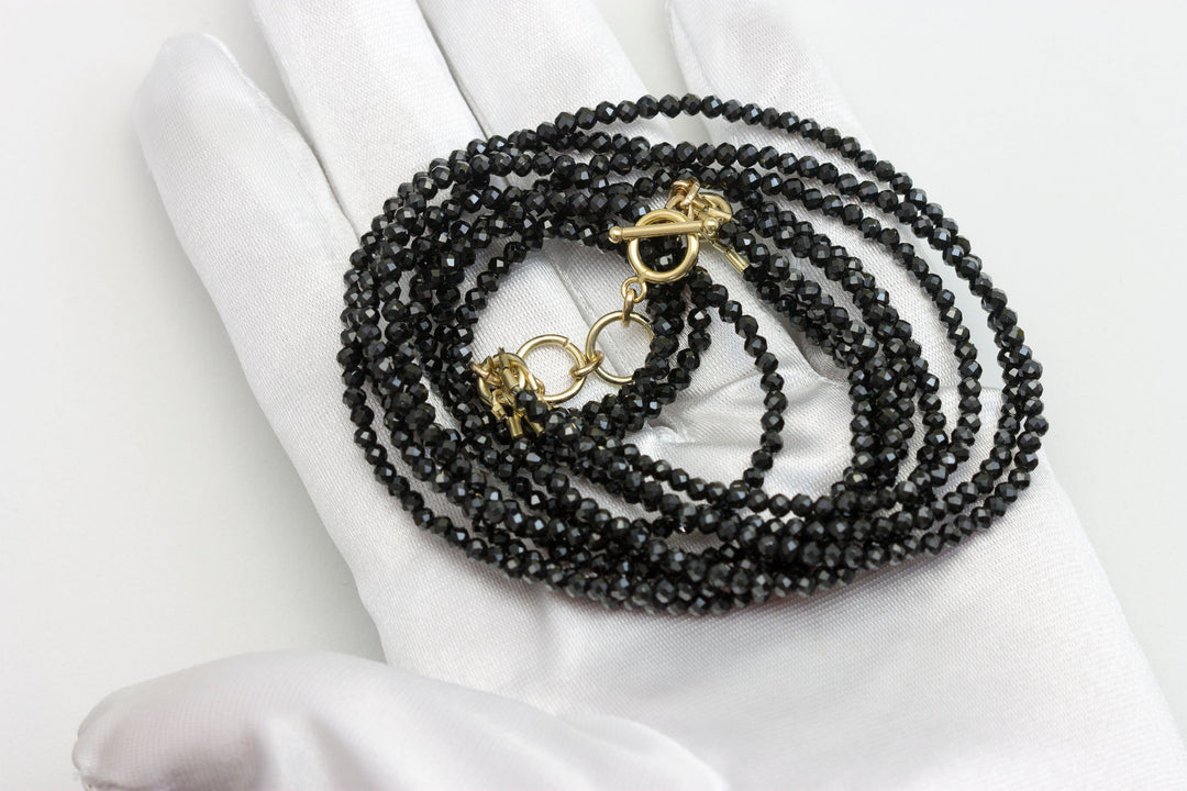 Black Spinel Necklace 14k Gold Filled  3mm 18 Inch 4 Strands Faceted AAA Solid Beaded Natural Faceted Classic Simple Super Sparkly