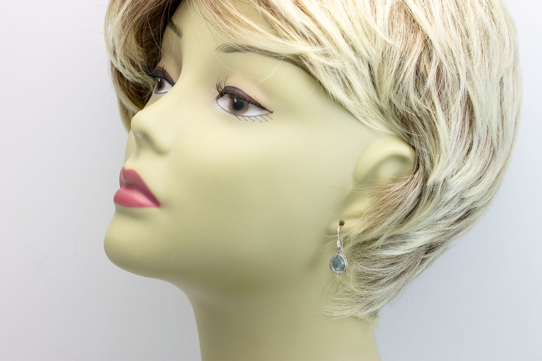 Labradorite Earrings Natural Fancy Bezel Small Tiny Lightweight 14k solid gold or filled  or Sterling Silver Simple Drops 1 Inch Blue Flash