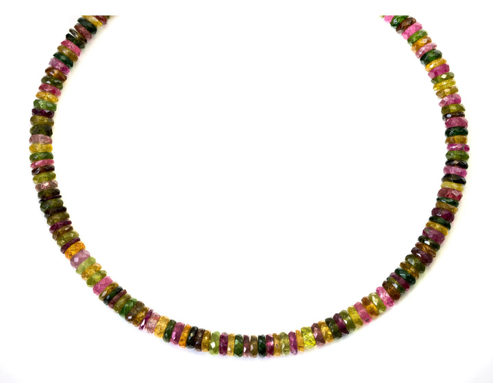 Multi Colored Tourmaline Necklace Natural Earthy Solid Strand 4.5mm Sterling Silver 14k Gold Filled Micro Faceted 20 Inch Simple pink green - Spyglass Designs
