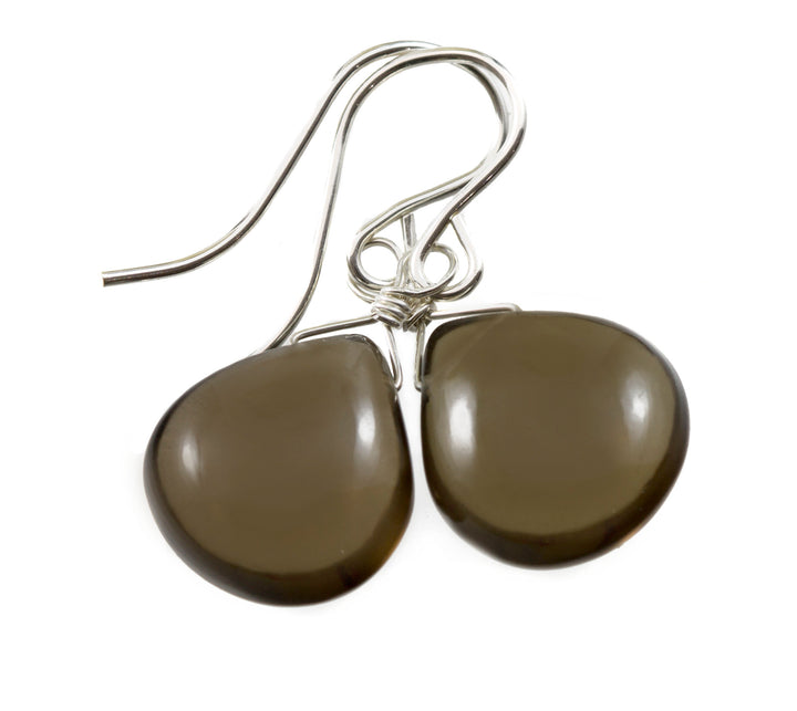 Smoky Quartz Earrings 14k Solid Gold or Filled or Sterling Silver Smooth Heart  Sterling Silver Smokey Teardrops Classic Simple Natural