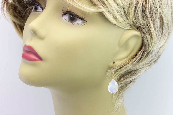 Rainbow Blue Moonstone Earrings 14k Solid Gold or Filled or Sterling Silver Faceted Large Briolette Teardrops Simple Dangles