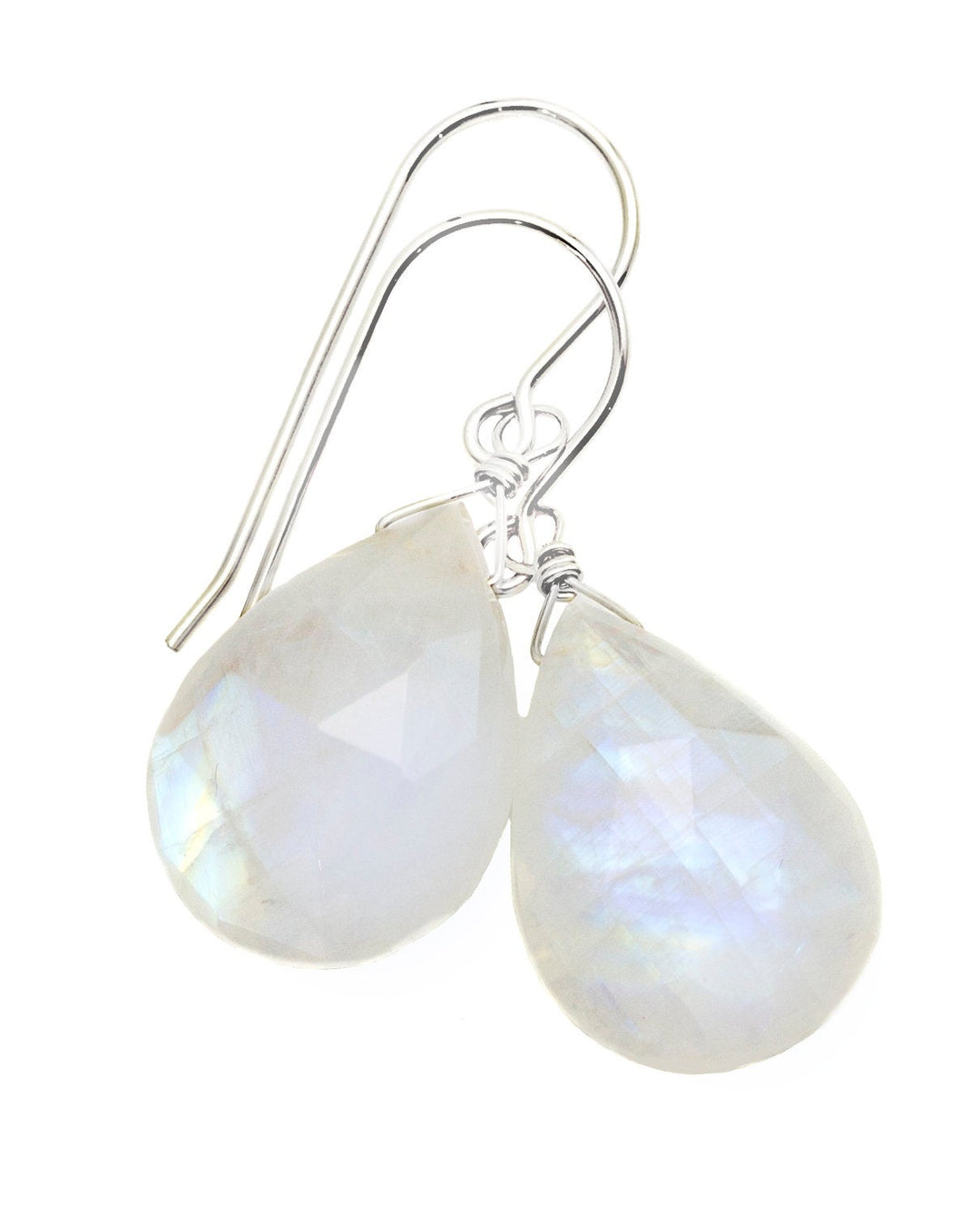Rainbow Blue Moonstone Earrings 14k Solid Gold or Filled or Sterling Silver Faceted Large Briolette Teardrops Simple Dangles