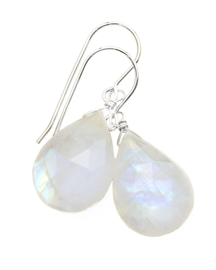 Rainbow Blue Moonstone Earrings 14k Solid Gold or Filled or Sterling Silver Faceted Large Briolette Teardrops Simple Dangles