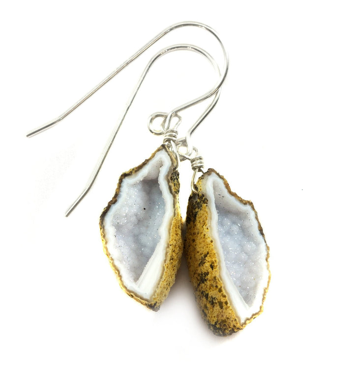 Baby Geode Earrings Tabasco Soft White Druzy Oval Sterling Silver Polished Drusy Paired AAA Natural Fine Small Drusy Geodes Earthy Drops