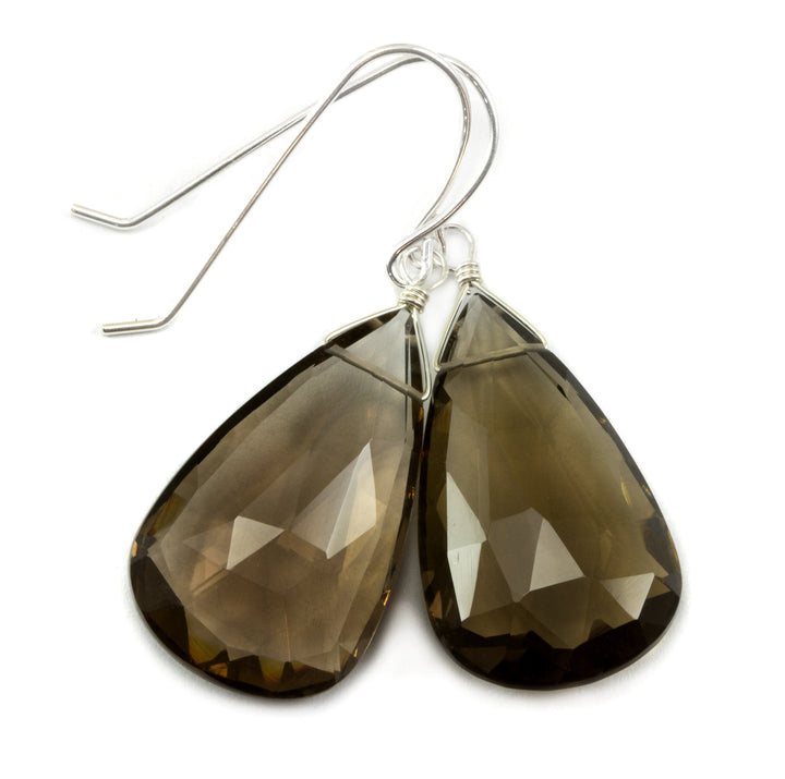 Smoky Quartz Earrings Faceted Large Teardrop Briolette Smokey Sterling Silver or 14k Gold Filled or 14k solid gold simple everyday drops