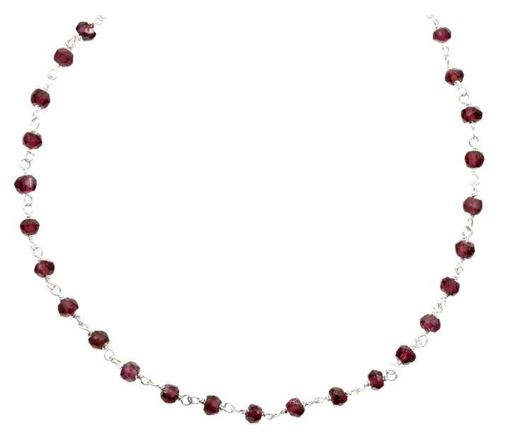 Garnet Necklace Faceted Chain Link Beaded 18 19 Inches Red Garnet Rondelles Dainty Lightweight Simple  14k Gold Filled or Sterling Silver