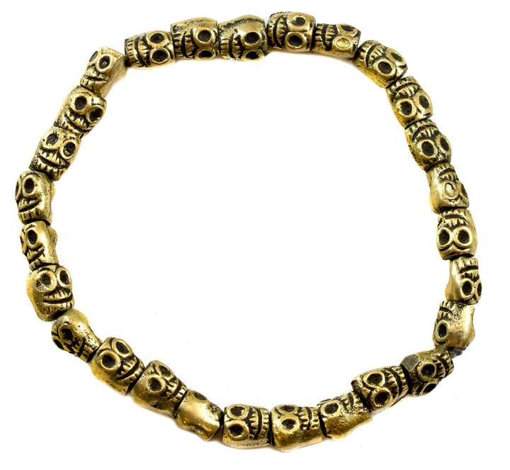 Skull Bracelet Golden Brass Skulls 7 8 9 Inch Man Men's Bracelet Stretchy Tibetan Prayer Beads Unique Spyglass Designs