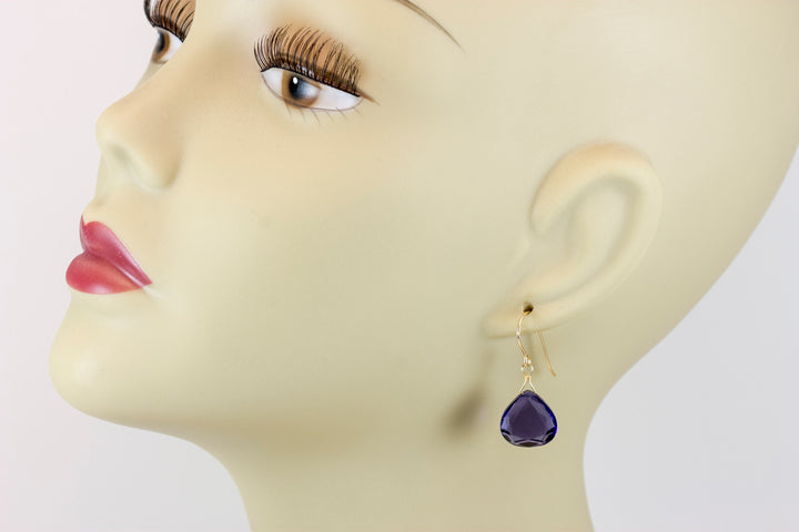 Lavender Simulated Tanzanite Earrings Faceted drop Soft Purple Color Sterling Silver or 14k Solid Gold or Filled Everyday Classic Simple