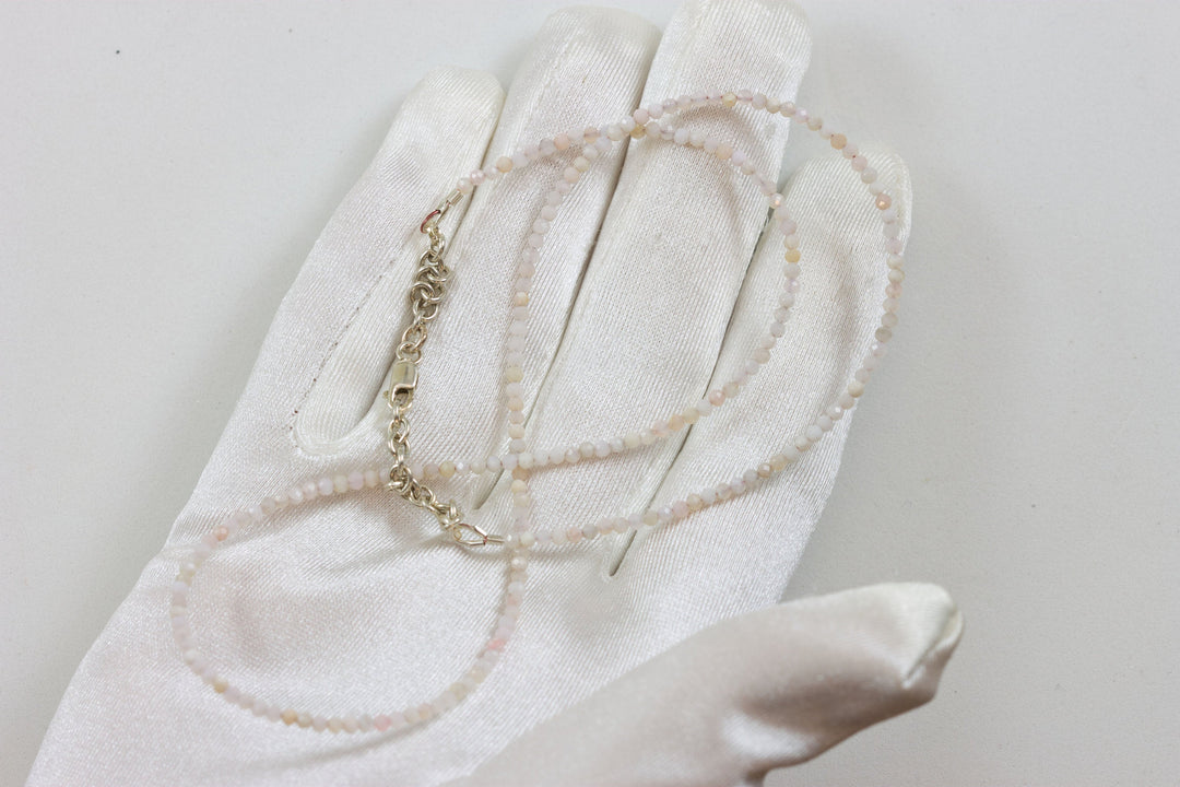 Pink Opal Necklace Sterling Silver or 14k Gold Filled  18 19 Inch Faceted Solid Strand Natural Faceted Simple Small Tiny 2mm Pale Soft Pink