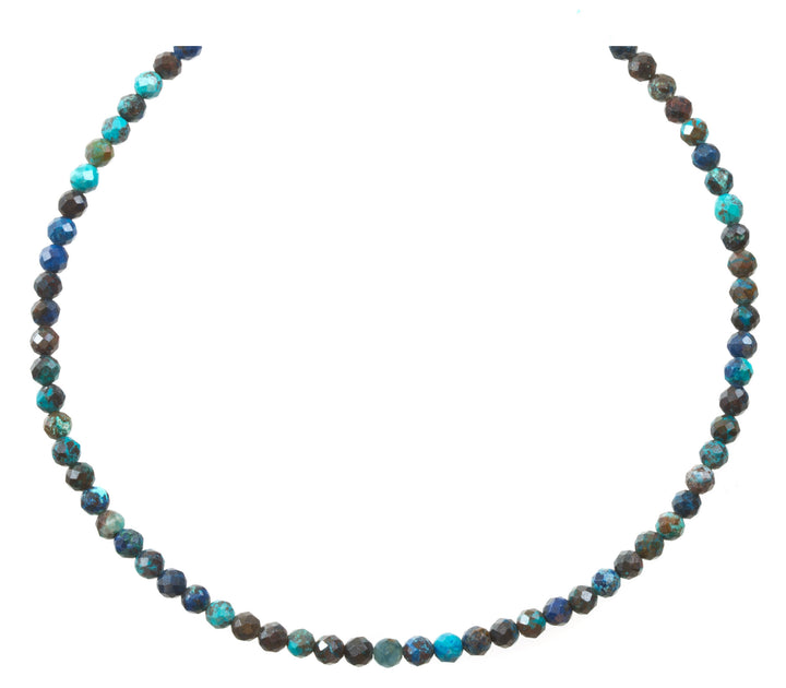 Chrysocolla Blue Necklace 14k Gold filled or Sterling Silver 18 19 Inch Chain Faceted Natural Earthy 3mm Blue Solid Strand Dainty Dark Blue