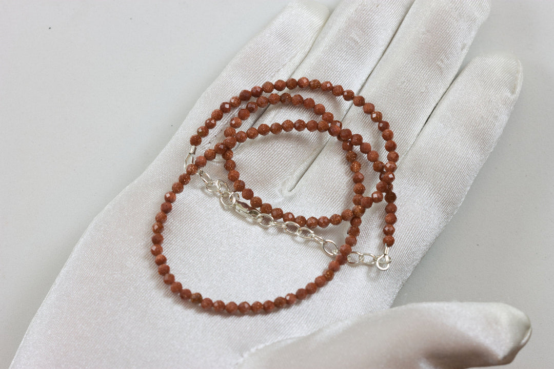 Goldstone Necklace 14k Gold filled or Sterling Silver 18 19 Inch Chain Faceted Golden Sparkly 3mm Solid Strand Dainty Dark Blue Spyglass