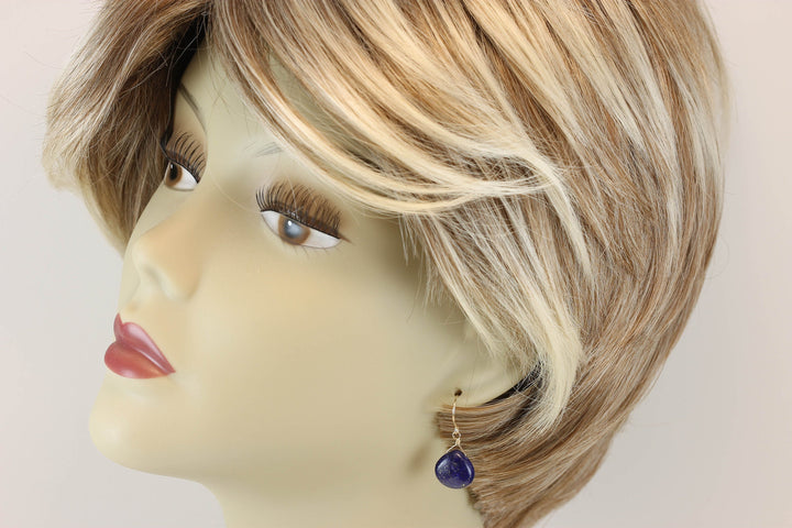 Blue Lapis Lazuli Earrings Natural Dainty Smooth Heart Teardrop Sterling Silver or 14k Solid Gold or Filled Small Drops Everyday Wear Pyrite