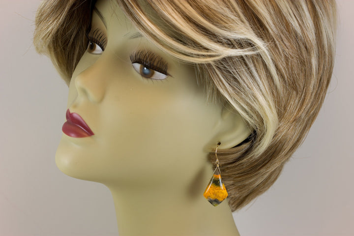 Bumble Bee Jasper Earrings Large Wide Pointed Teardrops Select Yellow Orange  14k Solid Gold or Filled  or Sterling Silver Spyglass Design 2