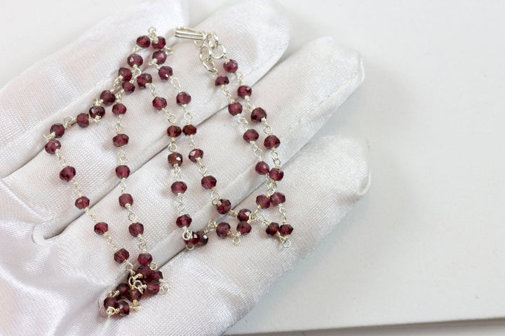 Garnet Necklace Faceted Chain Link Beaded 18 19 Inches Red Garnet Rondelles Dainty Lightweight Simple  14k Gold Filled or Sterling Silver