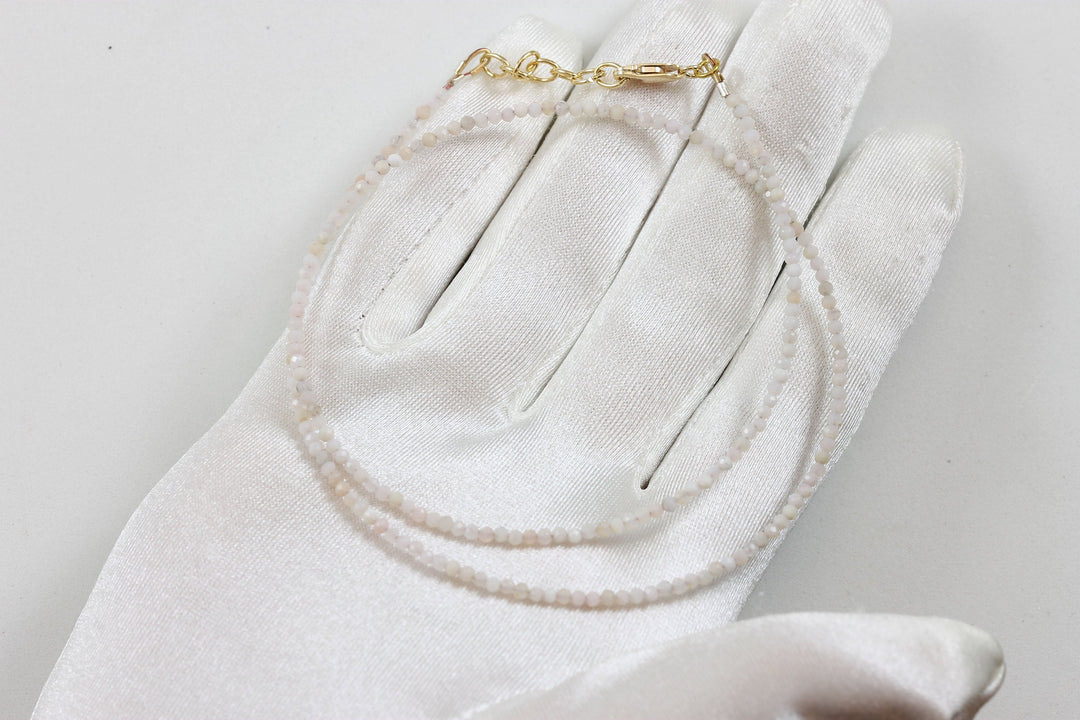 Pink Opal Necklace Sterling Silver or 14k Gold Filled  18 19 Inch Faceted Solid Strand Natural Faceted Simple Small Tiny 2mm Pale Soft Pink