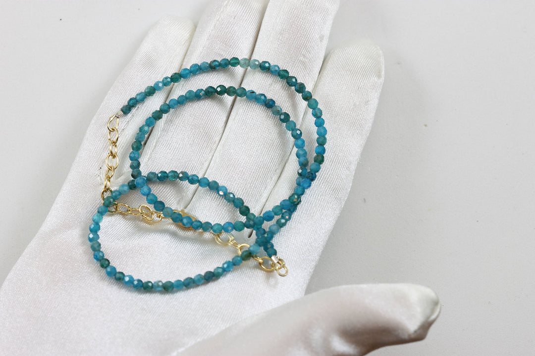 Blue Neon Apatite Necklace 14k Gold filled or Sterling Silver 18 19 Inch Chain Faceted Natural Earthy 3mm Blue Solid Strand Dainty Dark Blue