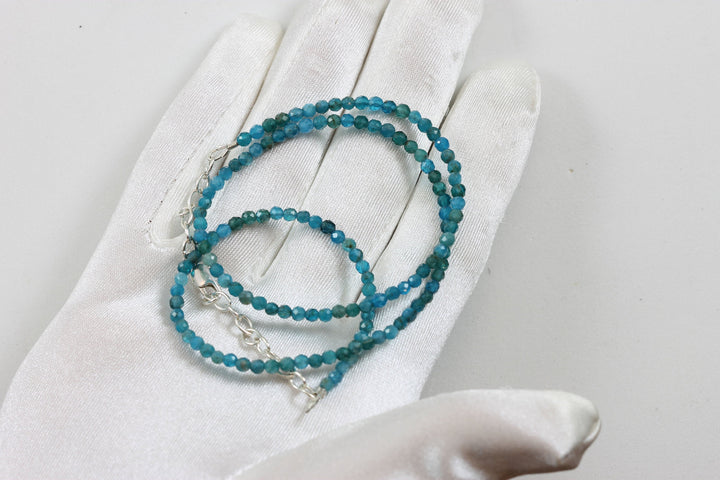 Blue Neon Apatite Necklace 14k Gold filled or Sterling Silver 18 19 Inch Chain Faceted Natural Earthy 3mm Blue Solid Strand Dainty Dark Blue