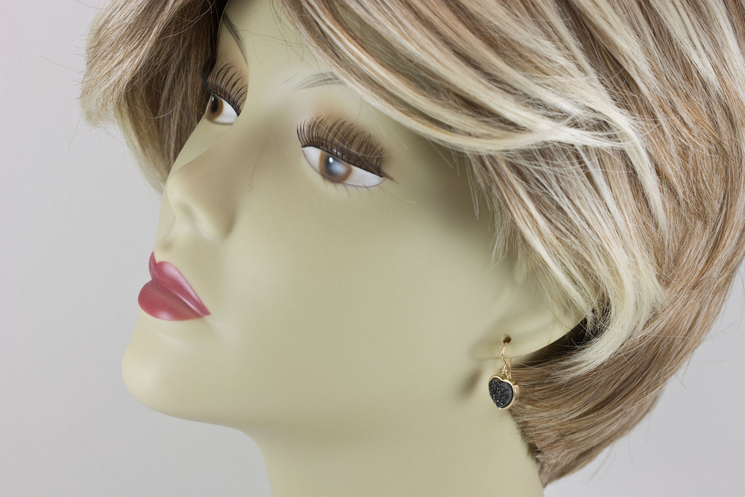 Black Drusy Earrings Druzy Teardrop 14k solid gold or filled Heart shaped Bezel Simple Dainty Drops Sparkly Everyday Drops Spyglass Designs