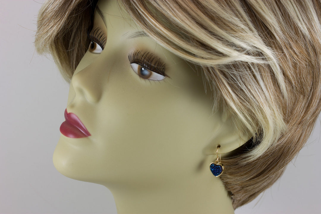 Peacock blue Drusy Earrings Druzy Teardrop 14k solid gold or filled Heart shaped Bezel Simple Dainty Drops Sparkly Drops Spyglass Designs