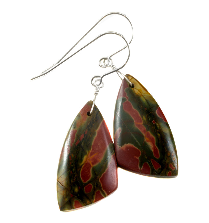 Red Creek Jasper Earrings Red Terra Cotta Brown Green 14k solid gold or filled or Sterling Silver Smooth Triangle Dangle Natural Simple Drop