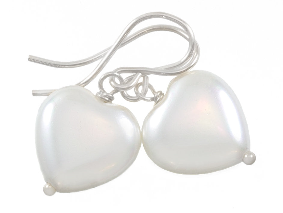 Mother of Pearl Earrings White Shell Heart Dainty Teardrop Natural 14k Solid Gold or Filled or Sterling Silver  High Luster Simple Drops MOP