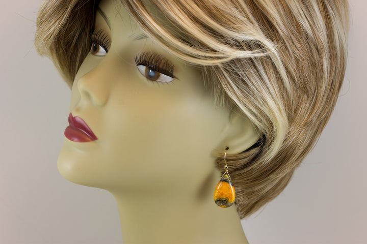Bumble Bee Jasper Earrings Large Wide Smooth  Teardrops Select Yellow Orange  14k Solid Gold or Filled  or Sterling Silver Spyglass Designs
