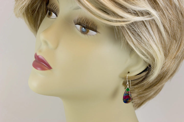 Mosaic Quartz Earrings Smooth Large Teardrop Dangle 14k Solid Gold or Filled or Sterling Silver Blue Red Green Copper Drops Simple Colorful - Spyglass Designs