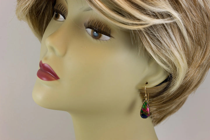 Mosaic Quartz Earrings Smooth Large Teardrop Dangle 14k Solid Gold or Filled or Sterling Silver Blue Red Green Copper Drops Simple Colorful - Spyglass Designs