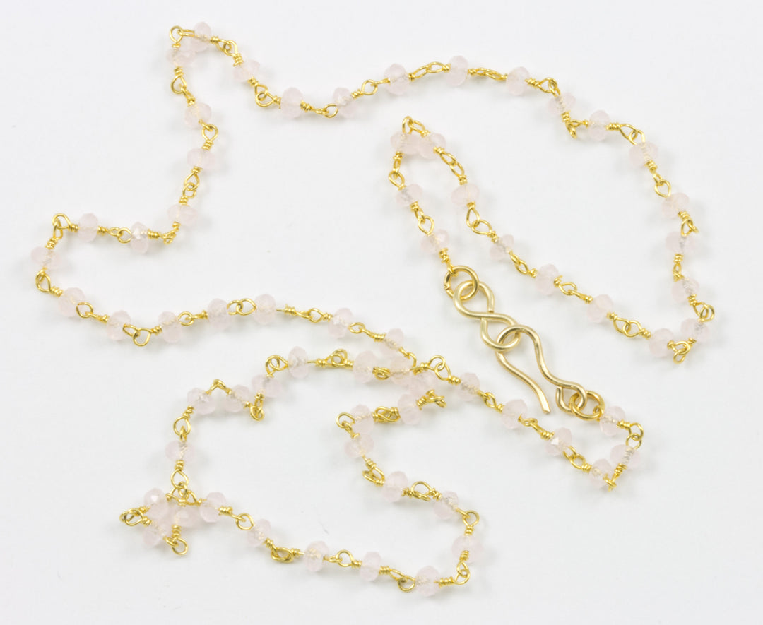 Rose Quartz Necklace Natural Pink Bead Chain Dainty Small Sterling Silver or 14k Gold Filled Micro Faceted 18 19 Inches Simple Spyglass