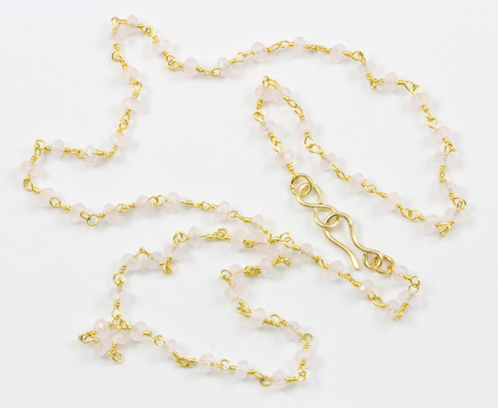 Rose Quartz Necklace Natural Pink Bead Chain Dainty Small Sterling Silver or 14k Gold Filled Micro Faceted 18 19 Inches Simple Spyglass