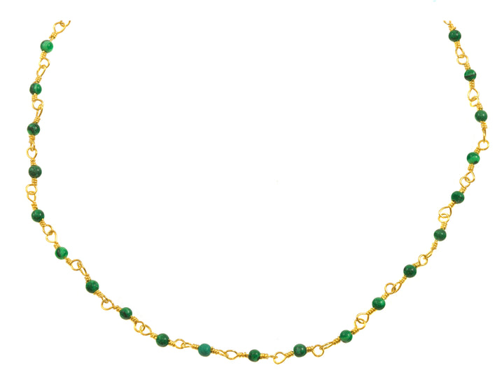 Malachite Necklace Natural Green Beaded Chain Dainty Small Sterling Silver or 14k Gold Filled Round Smooth 18 19 Inches Simple Spyglass
