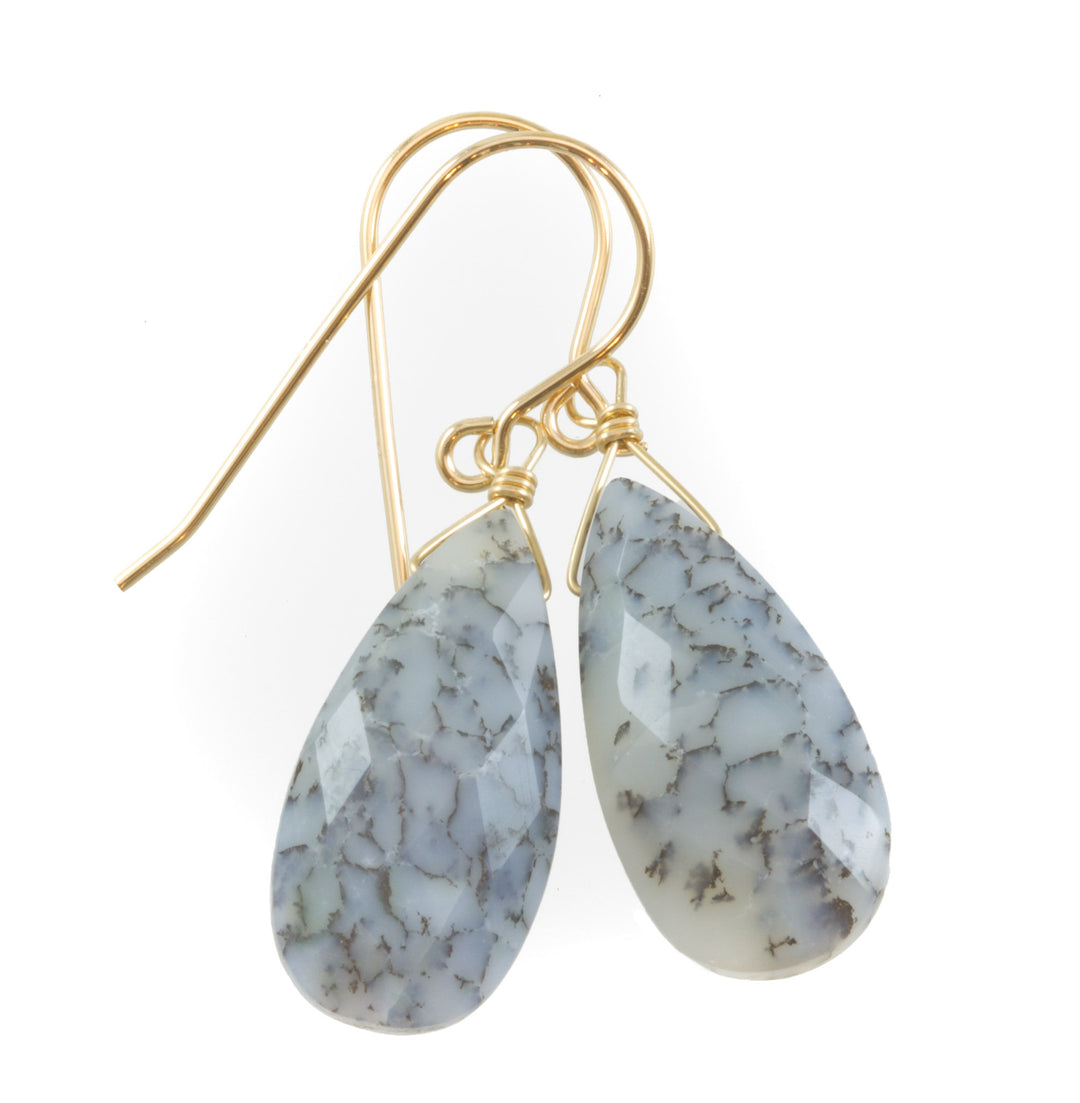 Dendrite Agate Earrings 14k solid gold or filled or Sterling Silver Dangle Drops Natural Marbling White Black Simple Drops 1.5 Inches