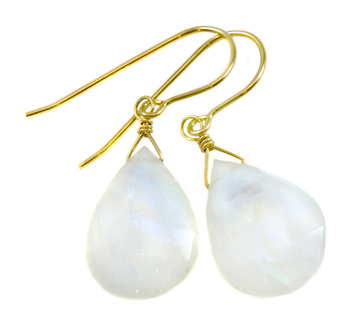 Rainbow Blue Moonstone Earrings Sterling Silver or 14k Solid Gold or Filled Large Pear Teardrop Natural  Simple Drops