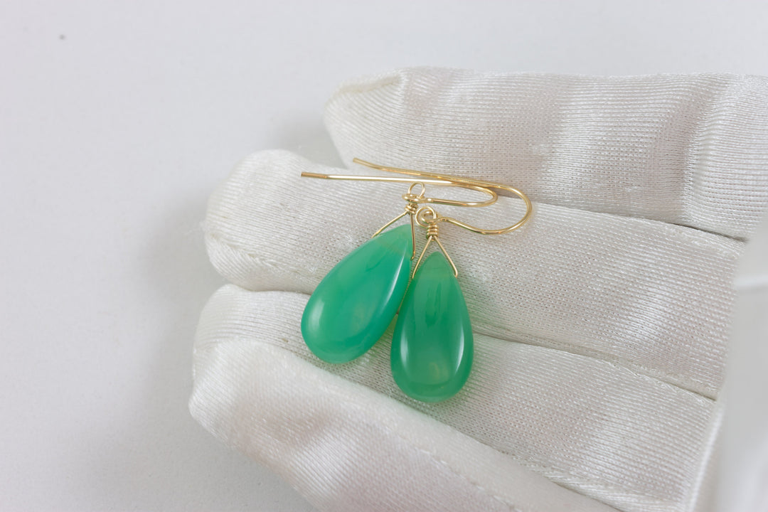 Green Aventurine Earrings Teardrop Pear Shaped Smooth 14k Solid Gold or Filled or Sterling Silver Great Unique Natural Daily Simple  Drops