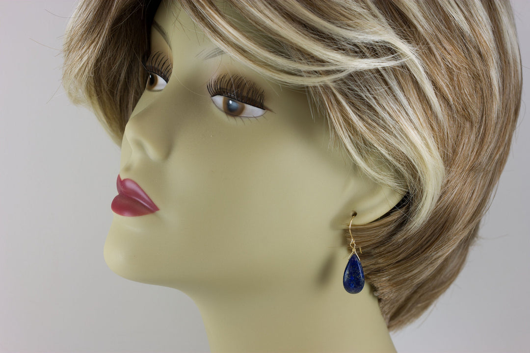Lapis Lazuli Blue Earrings Pyrite Flecks Teardrop Pear Shaped Smooth 14k Solid Gold or Filled or Sterling Silver Great Unique Daily Drops