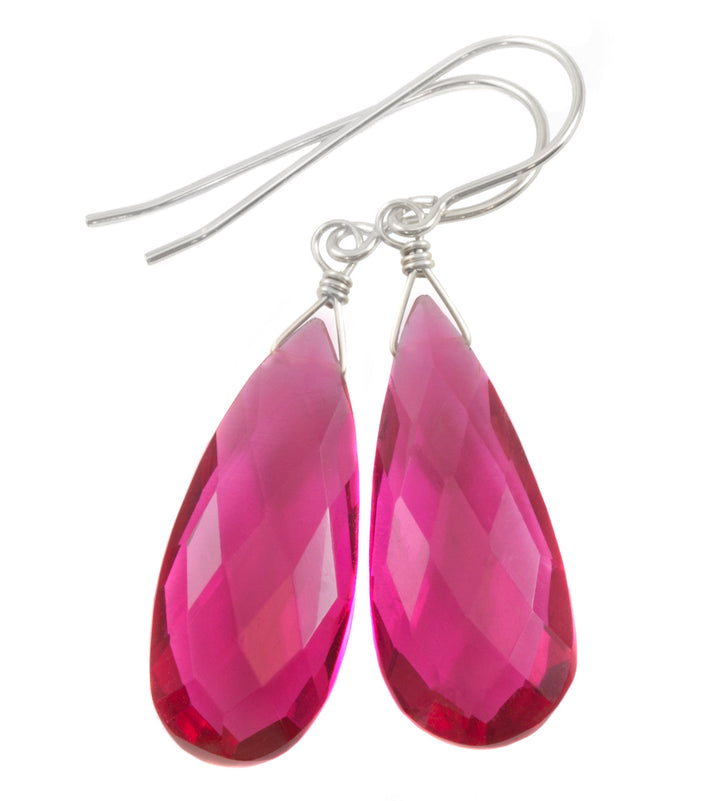 Hot pink fuchsia simulated Sapphire Earrings Faceted Long Dangle 14k Solid Gold or Filled or Sterling Silver Classic Simple  Drops 1.7 Inch