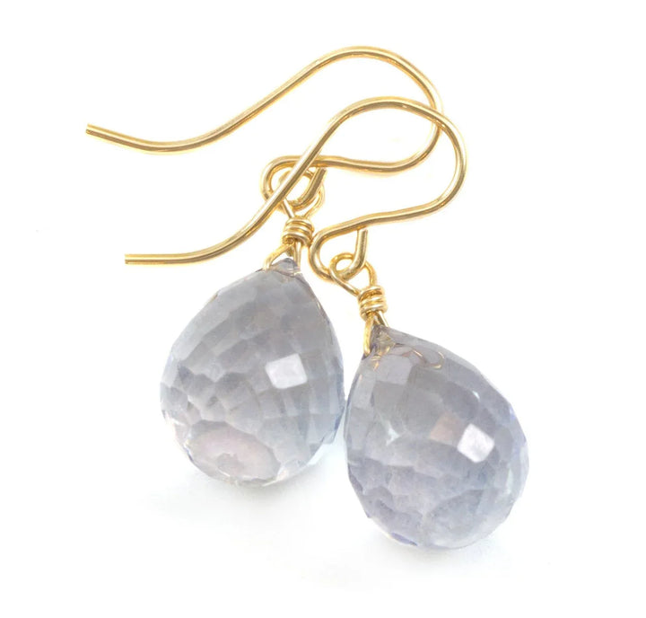 Tanzanite Simulated Earrings Facet Briolette Light Pale Blue Lavender Color Sterling Silver or 14k Solid Gold or Filled Classic Simple Drops - Spyglass Designs
