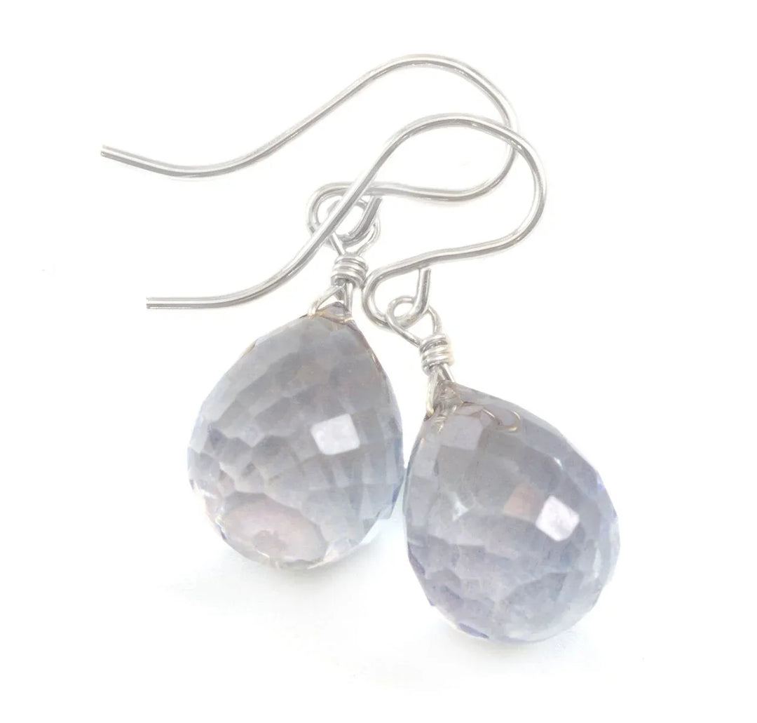 Tanzanite Simulated Earrings Facet Briolette Light Pale Blue Lavender Color Sterling Silver or 14k Solid Gold or Filled Classic Simple Drops - Spyglass Designs