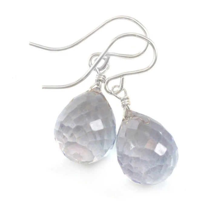 Tanzanite Simulated Earrings Facet Briolette Light Pale Blue Lavender Color Sterling Silver or 14k Solid Gold or Filled Classic Simple Drops - Spyglass Designs