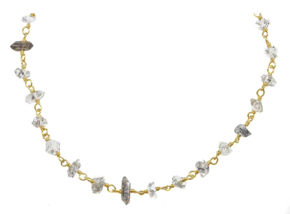 Herkimer Diamond Necklace Faceted Spaced Link 14k Gold Filled 18 19 Inches Double Terminated Clear Tourmalated Quartz Black Rutile - Spyglass Designs