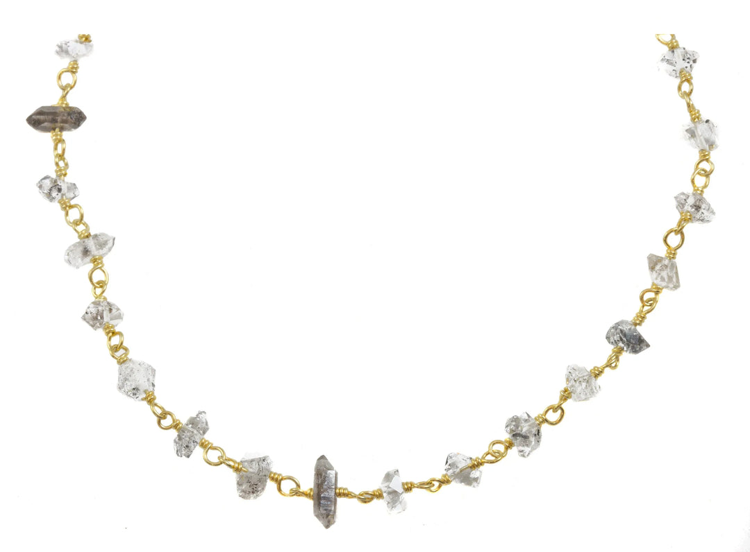 Herkimer Diamond Necklace Faceted Spaced Link 14k Gold Filled 18 19 Inches Double Terminated Clear Tourmalated Quartz Black Rutile - Spyglass Designs