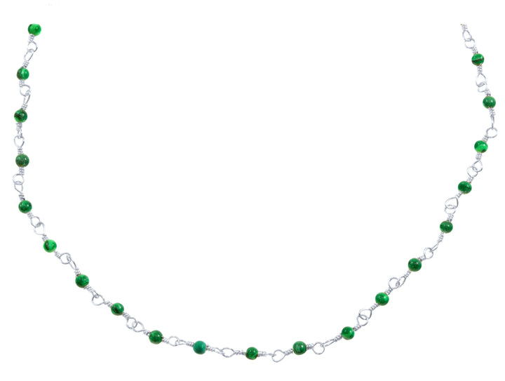Malachite Necklace Natural Green Beaded Chain Dainty Small Sterling Silver or 14k Gold Filled Round Smooth 18 19 Inches Simple Spyglass