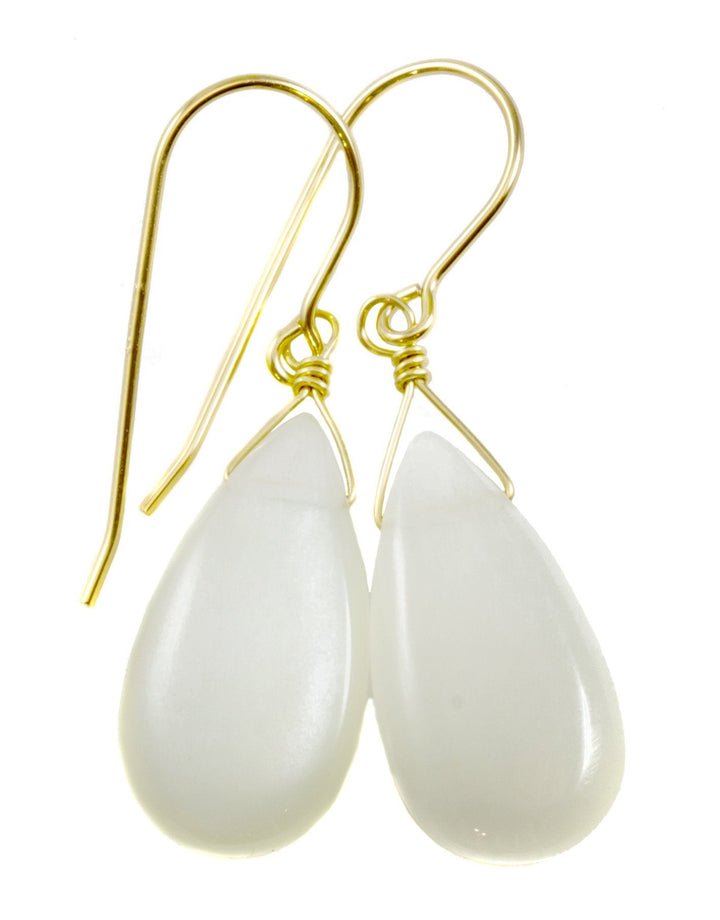 White Moonstone Earrings Smooth Sterling Silver or 14k Solid Gold or Filled Teardrops Pear Drops Shimmery Simple Spyglass Designs